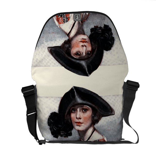 Kvinna i broderad blus messenger bag (Öppen Baksida)