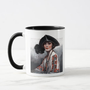 Kvinna i broderad blus mugg