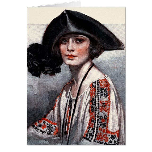 Kvinna i broderad blus OBS kort (Framsidan)