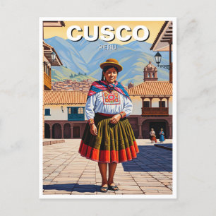Kvinna i Cusco Peru Travel Vykort
