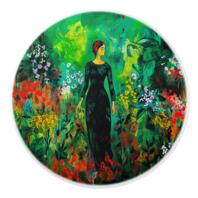 Kvinna i den vackra Grönten Meadow Knopp (Framsidan)