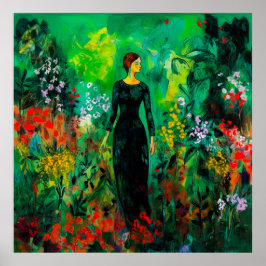 Kvinna i den vackra Grönten Meadow Poster