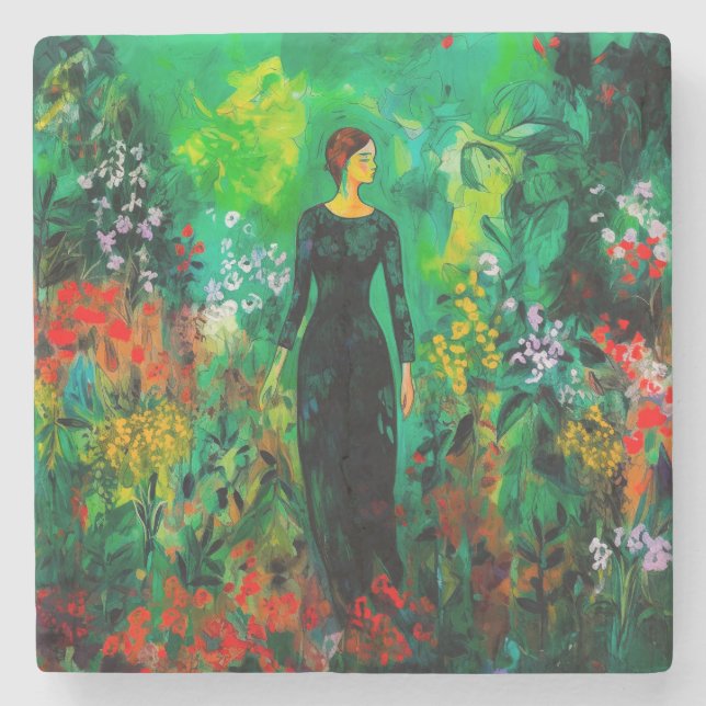 Kvinna i den vackra Grönten Meadow Stenunderlägg (Framsidan)