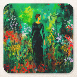 Kvinna i den vackra Grönten Meadow Underlägg Papper Kvadrat
