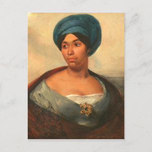 KVINNA I EN BLUE TURBAN AV DELACROIX VYKORT