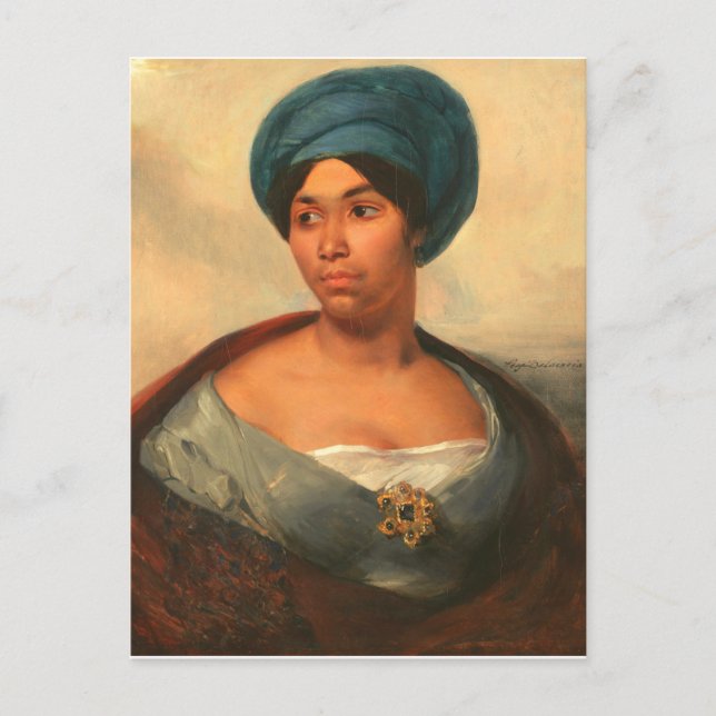 KVINNA I EN BLUE TURBAN AV DELACROIX VYKORT (Framsida)