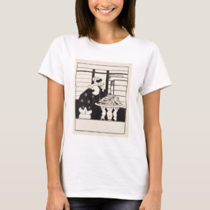 Kvinna i en bokhandel, design för "en gul bok" co tee shirt