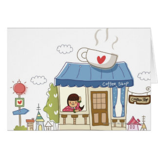 Kvinna i en coffee shop hälsningskort