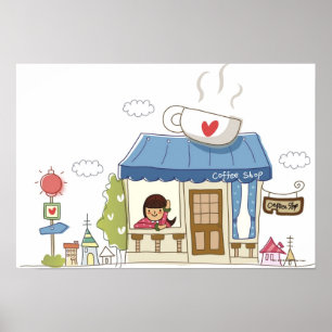 Kvinna i en coffee shop poster