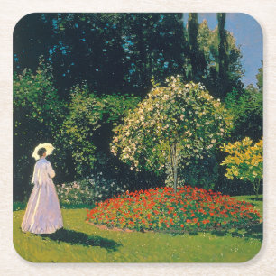 Kvinna i en Garden, Monet Underlägg Papper Kvadrat