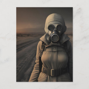 Kvinna i en gasmask, apokalyptisk konst vykort