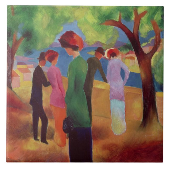 Kvinna i en grön jacka, 1913 kakelplatta (Framsidan)