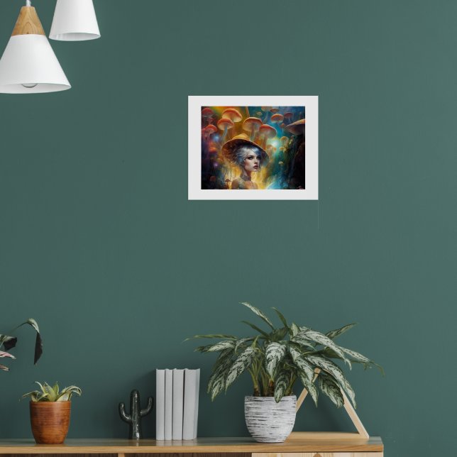 Kvinna i en magisk fantasi-svampskog poster (Vardagsrum 1)