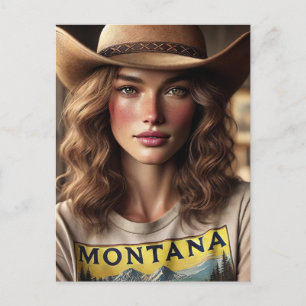 Kvinna i en Montana tshirt Vykort