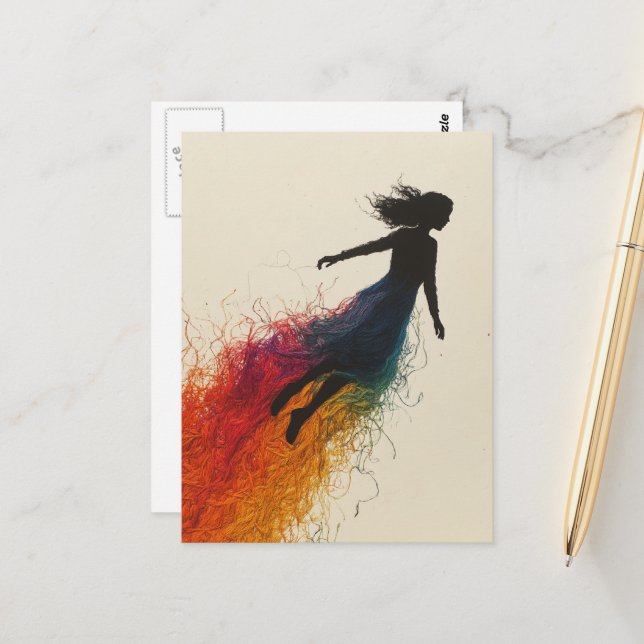 Kvinna i en regnbågsklädning vykort (Fram/Back In Situ)