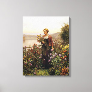 Kvinna i en trädgård av den Daniel Ridgway Canvastryck