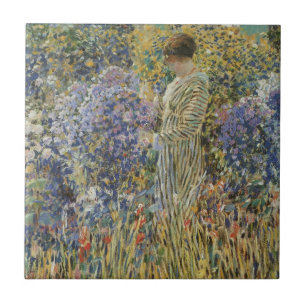 Kvinna i en trädgård av Frederick Frieseke, Fine A Kakelplatta
