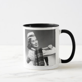 Kvinna i ett lock mugg