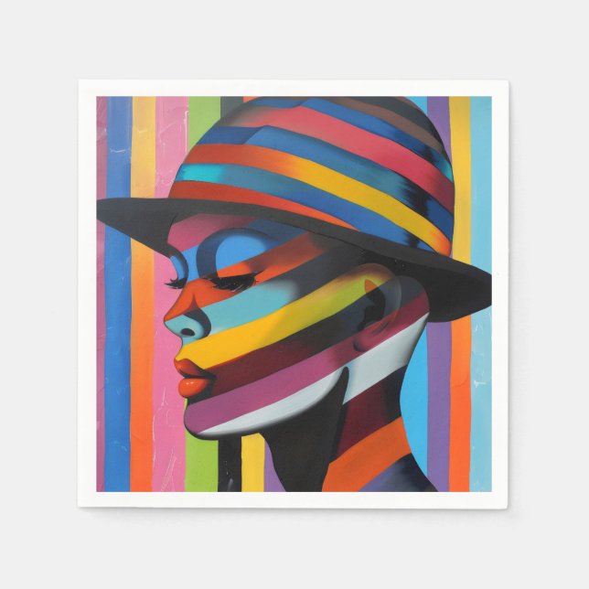 Kvinna i färgat Hat 3-slående silhuett Pappersservett (Framsidan)