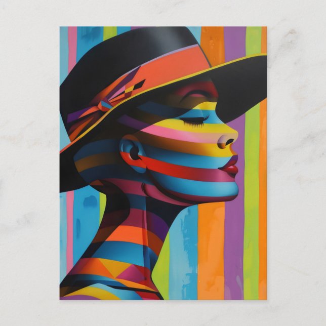 Kvinna i färgat Hat 5 Striking silhuette Vykort (Framsida)