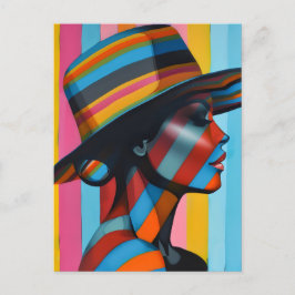 Kvinna i färgat hattämne 7 med silhuett vykort
