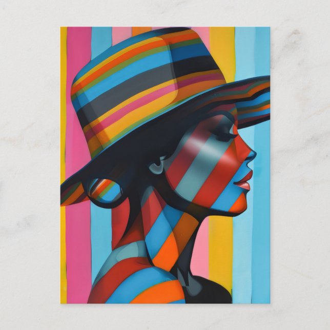 Kvinna i färgat hattämne 7 med silhuett vykort (Framsida)