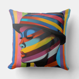 Kvinna i färgglad hatt 3 Slående silhuett Kudde