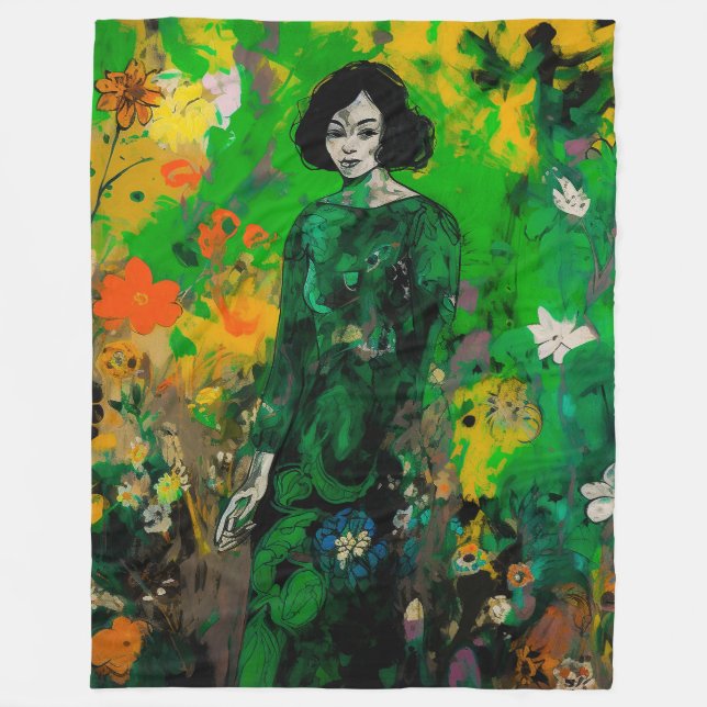 kvinna i färglöst fält fleecefilt (Framsidan)