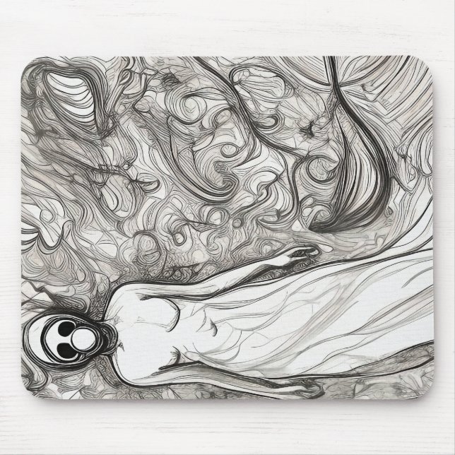 Kvinna i gasmask musmatta (Framsidan)