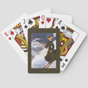 Kvinna i grön skidåkningaffisch casinokort