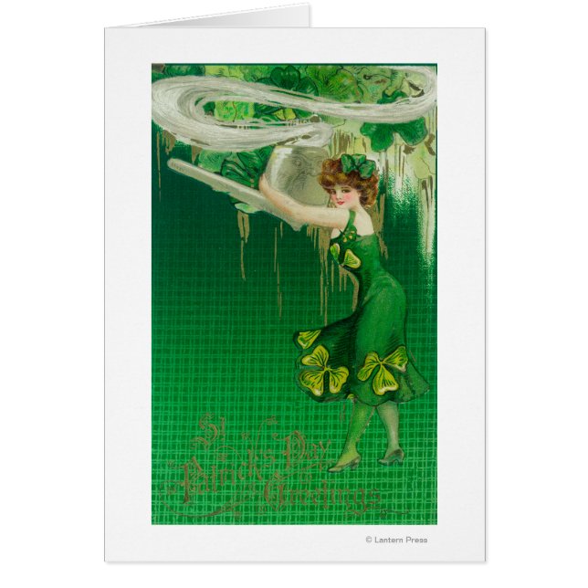 Kvinna i Grönt Innehavare av en rörscen Hälsningskort (Framsidan)