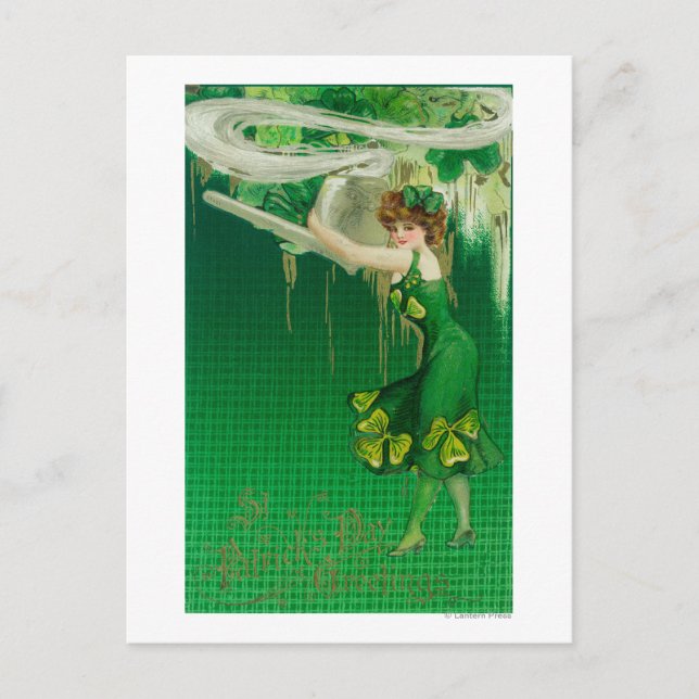 Kvinna i Grönt Innehavare av en rörscen Vykort (Framsida)