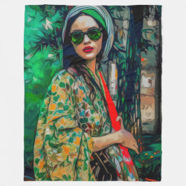 Kvinna i Grönt Slasser Fleecefilt