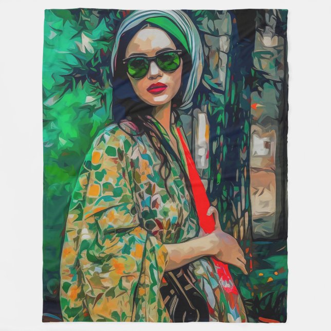 Kvinna i Grönt Slasser Fleecefilt (Framsidan)