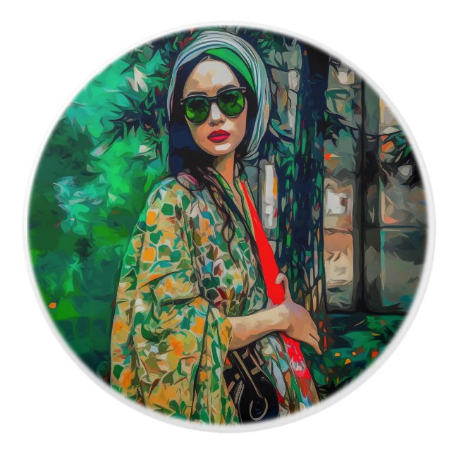 Kvinna i Grönt Slasser Knopp (Framsidan)