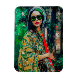 Kvinna i Grönt Slasser Magnet