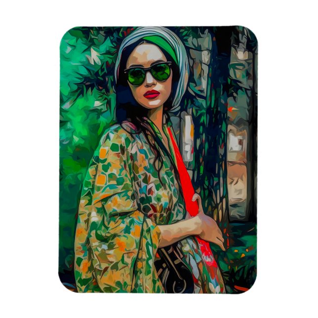 Kvinna i Grönt Slasser Magnet (Vertikal)