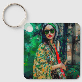 Kvinna i Grönt Slasser Nyckelring