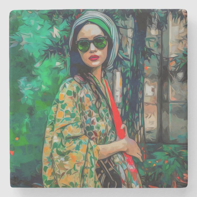 Kvinna i Grönt Slasser Stenunderlägg (Framsidan)