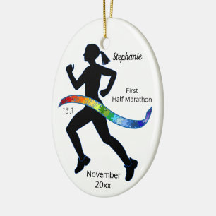 Kvinna i halvmarathon Puzzle Ribbon Julgransprydnad Keramik