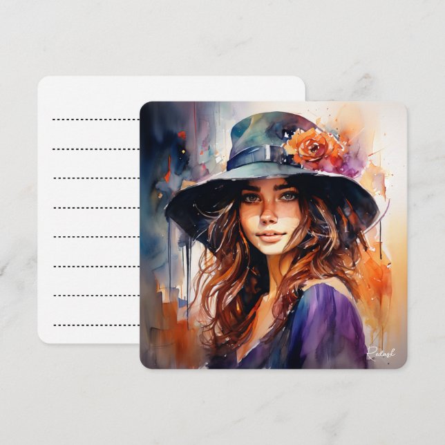 Kvinna i Hat: Porträtt i Vibrant Grace (Fram/baksida)