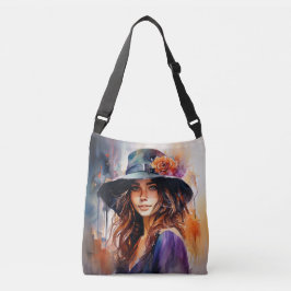 Kvinna i Hat: Porträtt i Vibrant Grace Axelväska