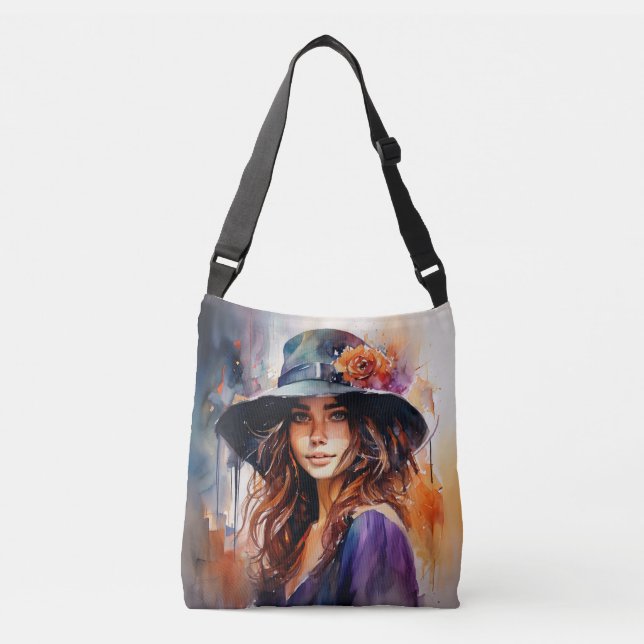 Kvinna i Hat: Porträtt i Vibrant Grace Axelväska (Framsida)