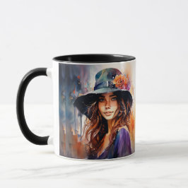 Kvinna i Hat: Porträtt i Vibrant Grace Mugg