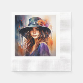 Kvinna i Hat: Porträtt i Vibrant Grace Pappersservett