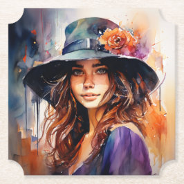 Kvinna i Hat: Porträtt i Vibrant Grace Underlägg Papper