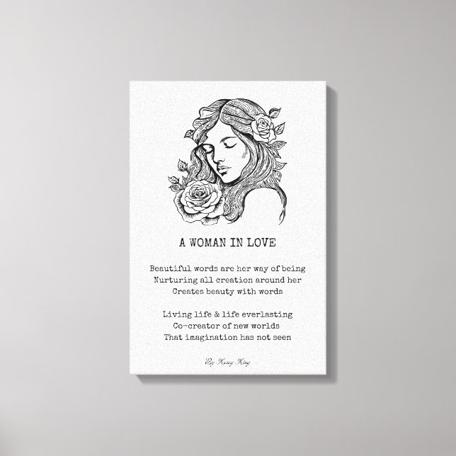 kvinna i kärlek dikt, svart och vit ros väggkonst canvastryck (Framsida)