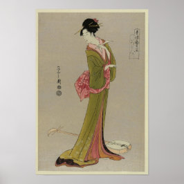 Kvinna i Kimono Japansk Vintage Art Poster