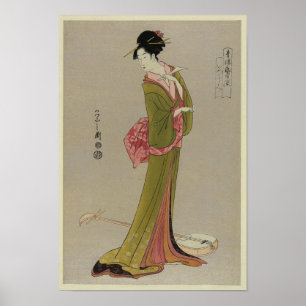 Kvinna i Kimono Japansk Vintage Art Poster