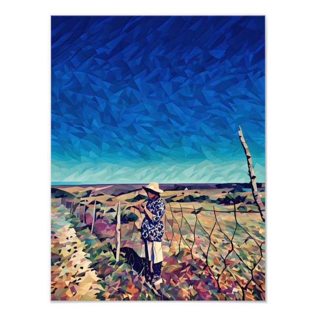 Kvinna i konstnärligt liggande med Blå himmel Fototryck (Framsidan)